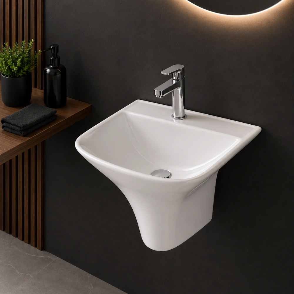 DENIM Wall Mounted Ceramic Wash Basin – White