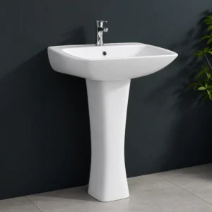 Simon Ceramic Pedestal Wash Basin – Elegant Curved Design