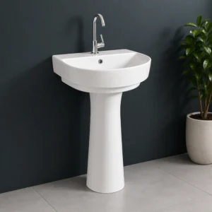 Sober Ceramic Pedestal Wash Basin – Compact Elegant Design