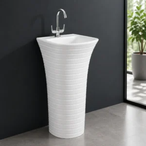 PORSCHE-X Textured Ceramic Pedestal Wash Basin – White