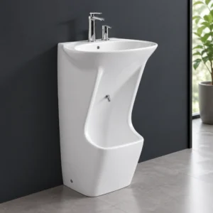 WUDU Ceramic Pedestal Wash Basin with Accessories – White