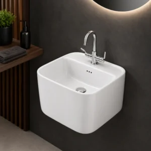 HELIX Wall Mounted Ceramic Wash Basin – White