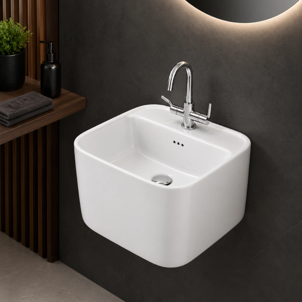 HELIX Wall Mounted Ceramic Wash Basin – White