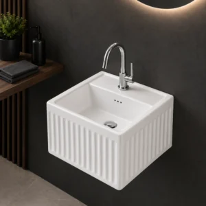 QUBON-X Designer Wall Mounted Ceramic Wash Basin – White