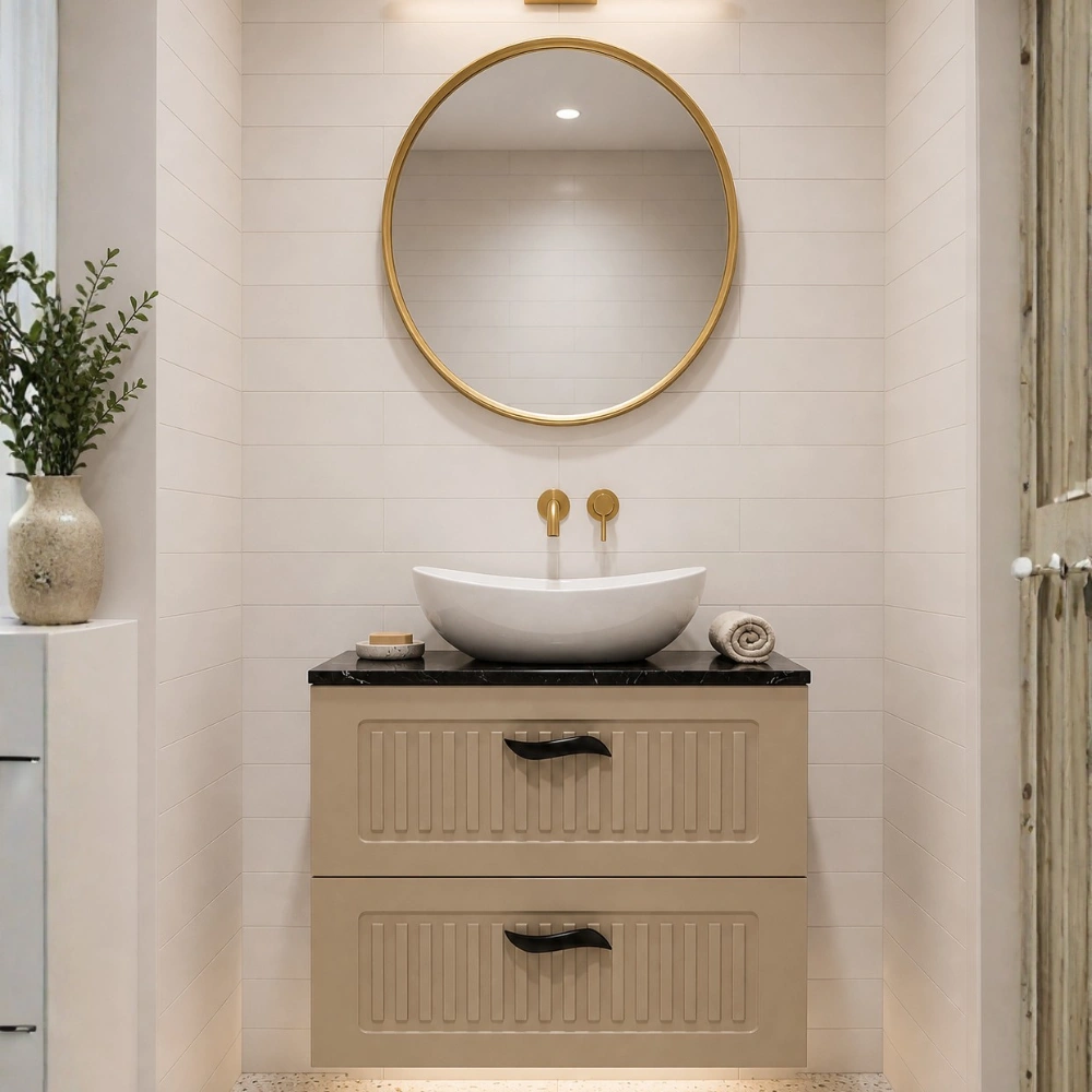 Lam24 24” Wall Hung Beige Bathroom Vanity