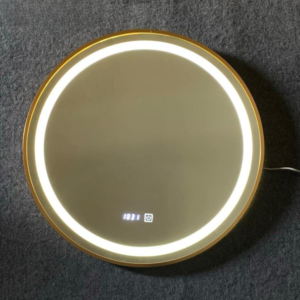 Premium LED Round Bathroom Mirror with Display | 606062 AF Gold | Gold Frame