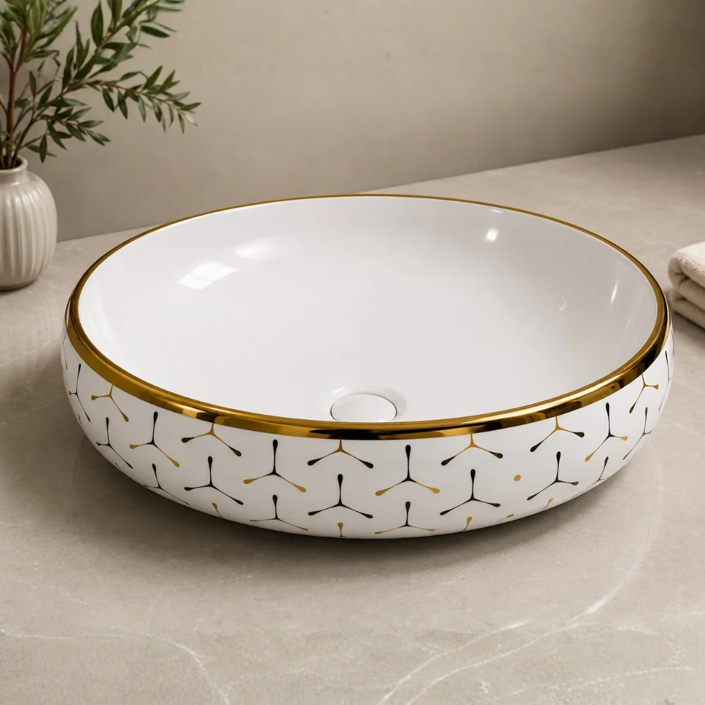 Baath Jewel Aurelia Gold Pattern Basin – MO-2105-G10