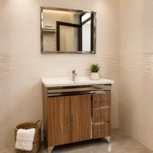 Luxury Wooden Finish Bathroom Vanity Cabinet with Mirror – Model 3205