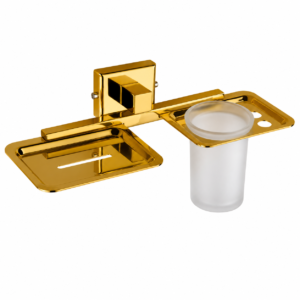 EP-1508 Gold Finish Stainless Steel Soap Dish with Tumbler Holder