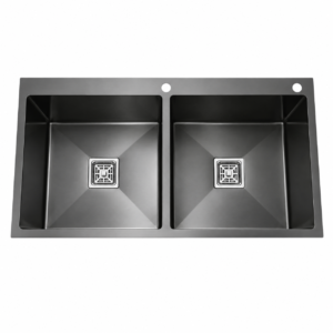 Top Mounted Double Bowl Kitchen Sink (Black) (37" × 18" × 10")
