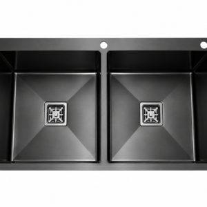 Top Mounted Double Bowl Kitchen Sink (Black) (45" × 20" × 10")