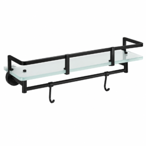 Glass Shelf with Towel Bar & Hooks (Matte Black Finish)